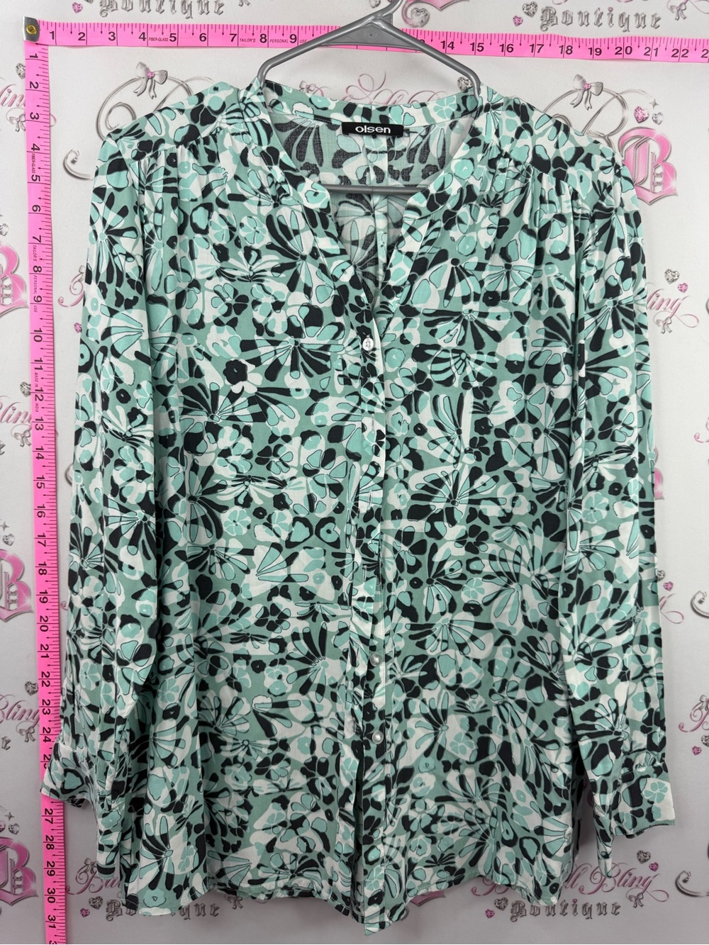 Olsen shirt butterfly Mint blue Green Floral Button-Down Shirt